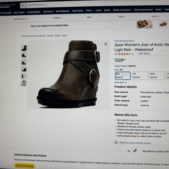 Sorel Women's Joan of Arctic Wedge II Buckle Boot Light Rain Waterproof - Quarry - Picture 2 of 12